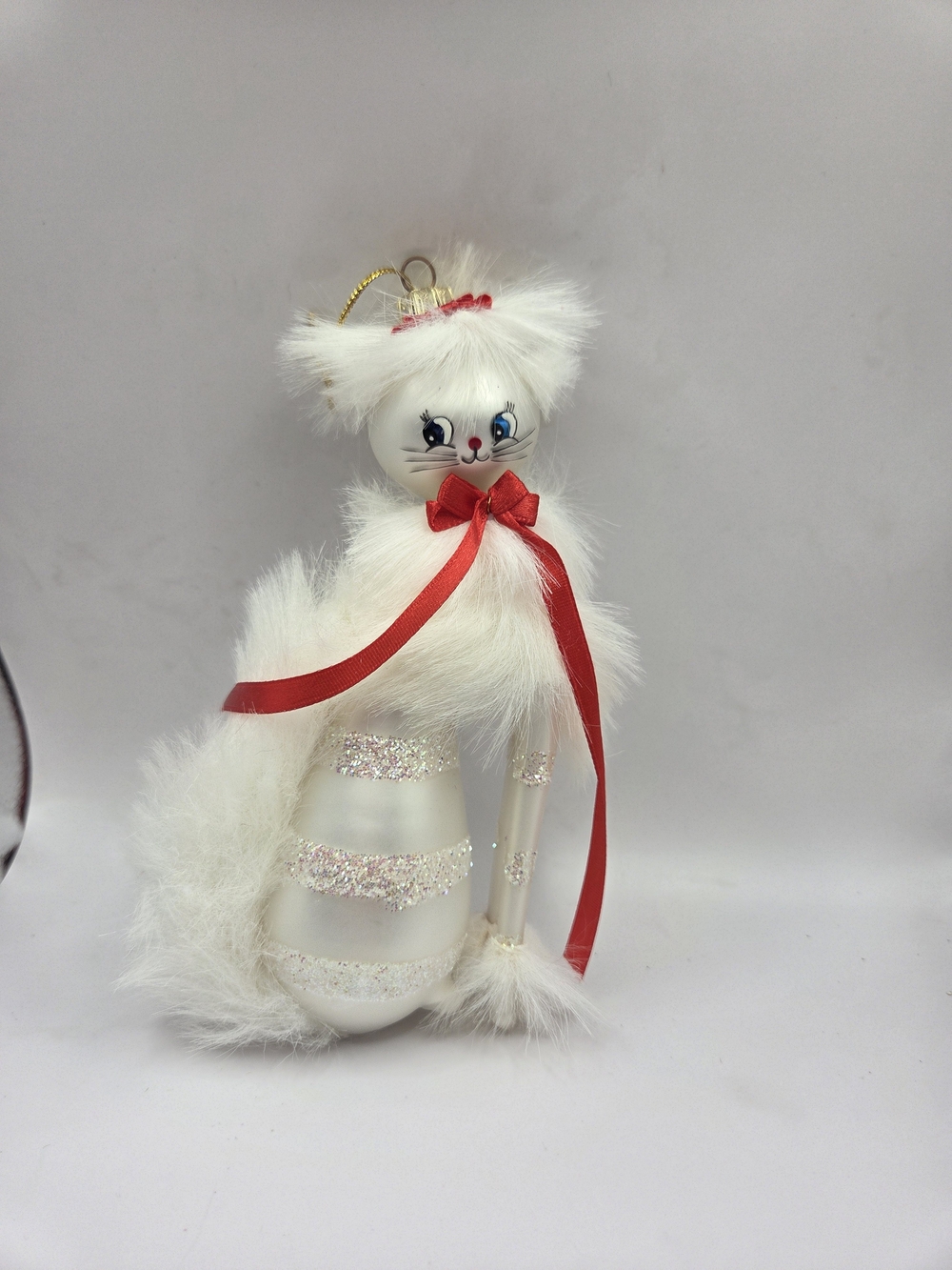 European Glass Mouth Blown Hand Crafted Cat Christmas Santa's Best Ornament